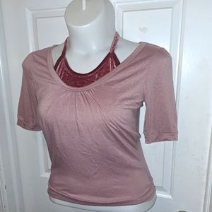 🆕️Vintage Fashion Mauve Layered Tie Neck Top Sz M